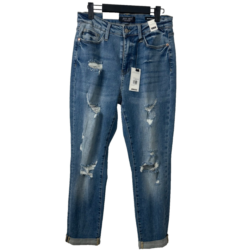 NEW Judy Blue Jeans Womens 7/28 Boyfriend Fit Distressed High Waist $65.99 A7
